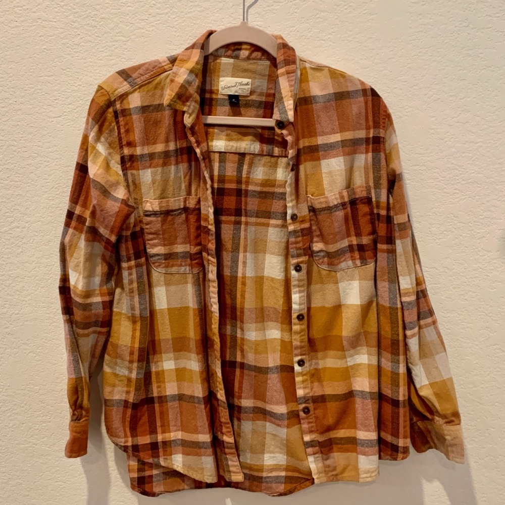 Universal Thread, gray, white, orange and pink flannel.